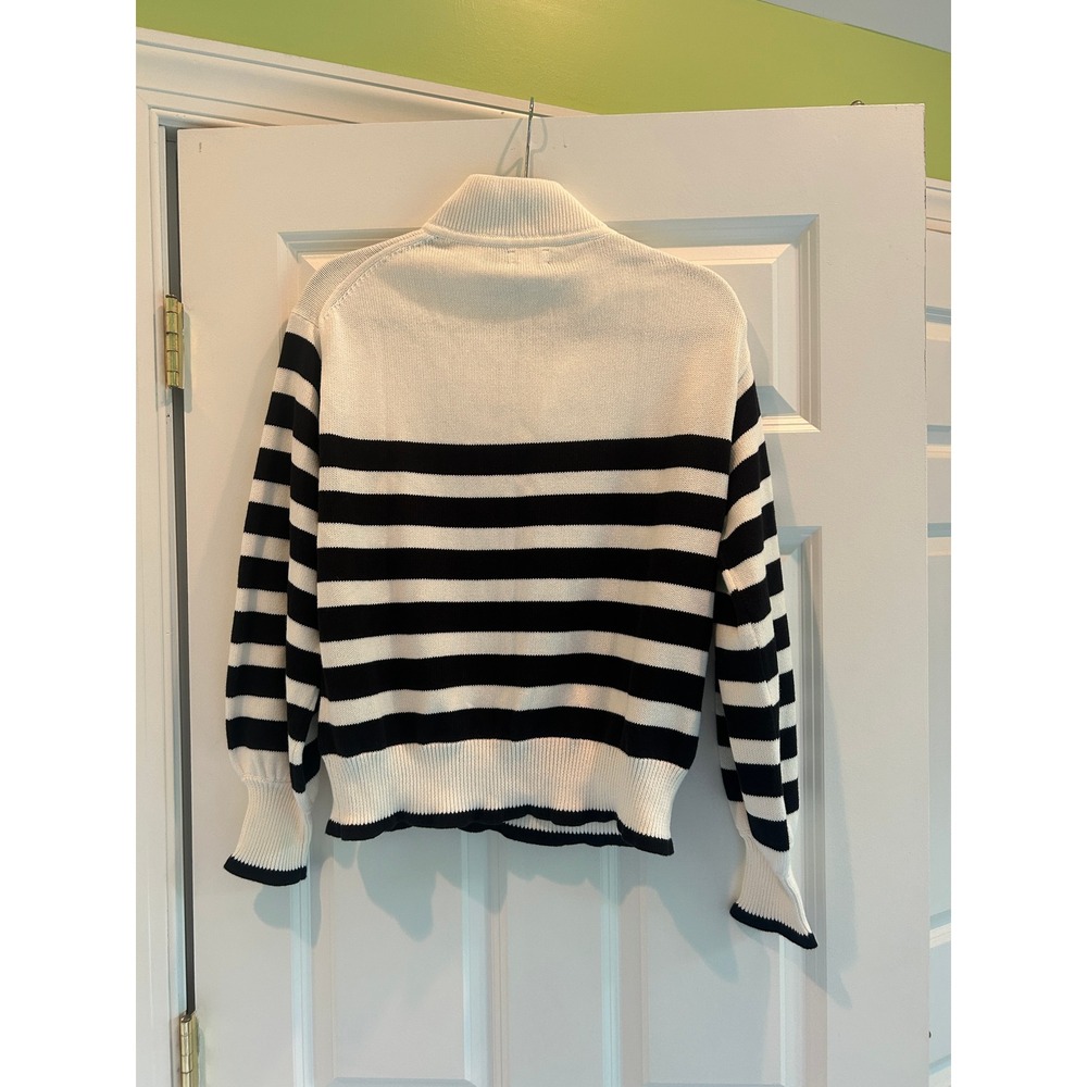J.Crew Heritage Half-Zip Sweater Striped Pearl Pull White Navy Size M - Picture 3 of 6